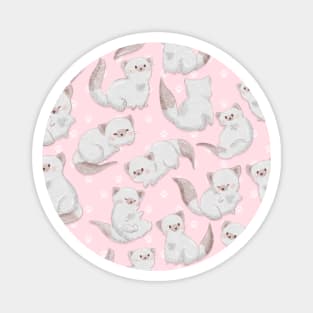 White Kitty Cat Patten and Paw Prints on Pink Magnet